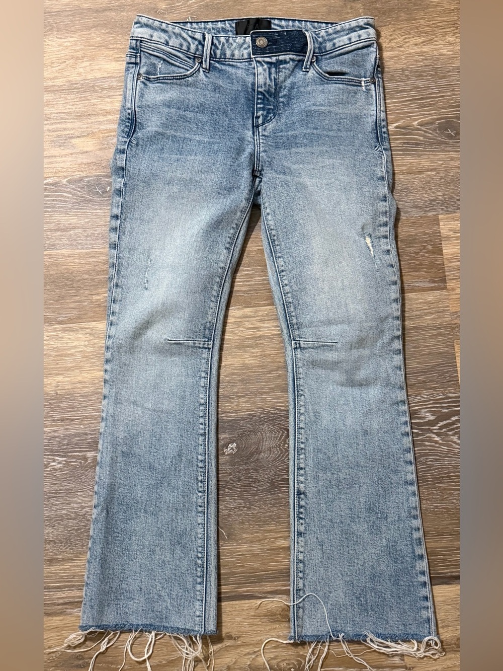 RtA Road to Awe Acid Wash Raw Hem Cropped Flare Jeans 26 WS8151
